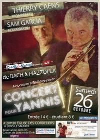 CONCERT POUR YANNIS / Thierry CAENS à la trompette et Sam GARCIA à l'accordéon. Le samedi 26 octobre 2013 à Lons-le-Saunier. Jura.  20H30